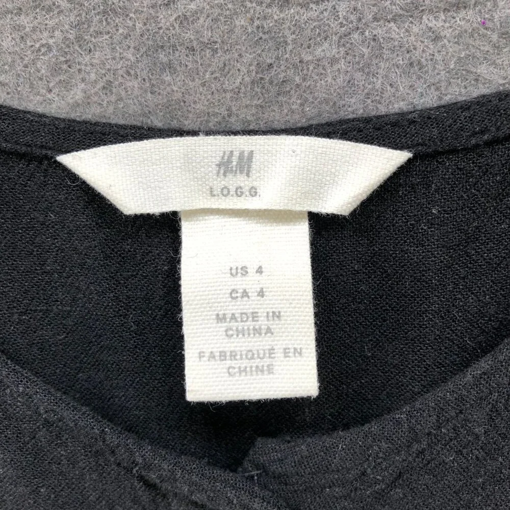 H&M Linen Blend Cami Jumpsuit Womens 4 Black‎ Tie Waist Relaxed Wide Leg Crop